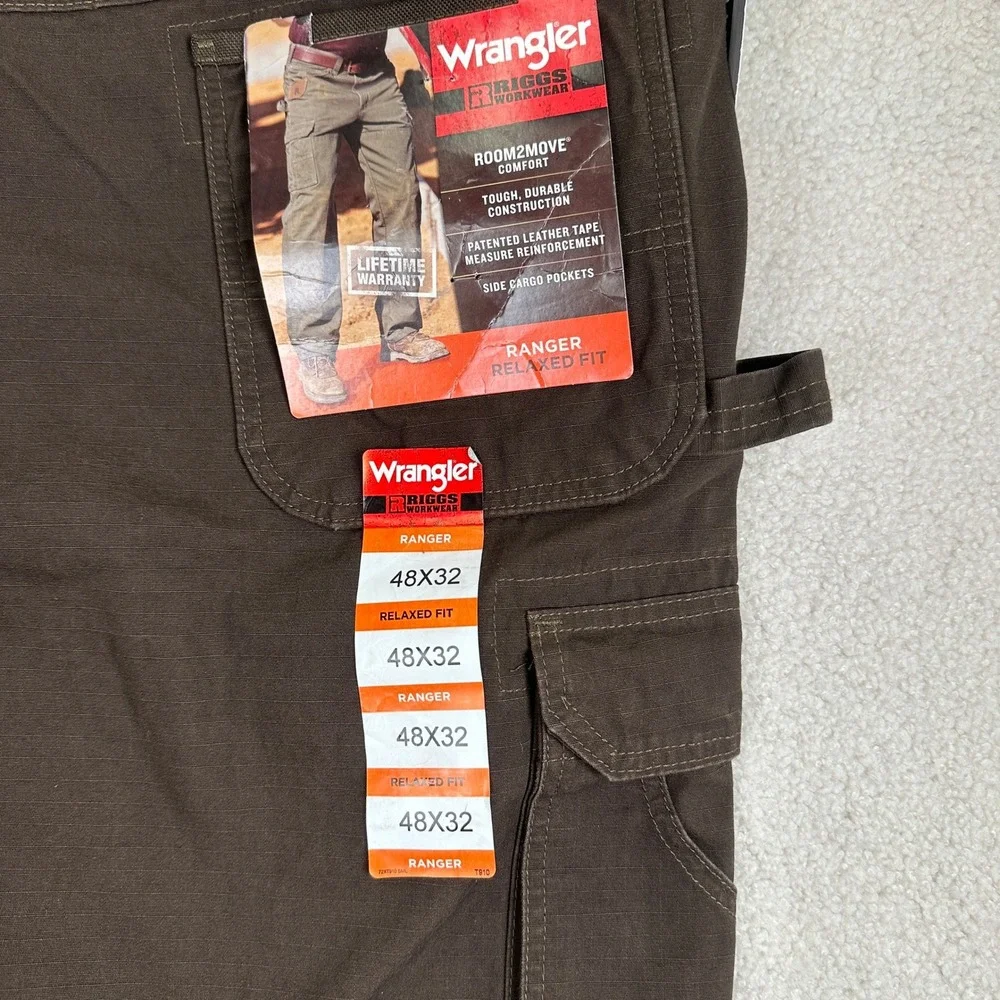 Wrangler Riggs Workwear Ripstop Pants Mens 48x32 Dark Brown Rugged Utility Work